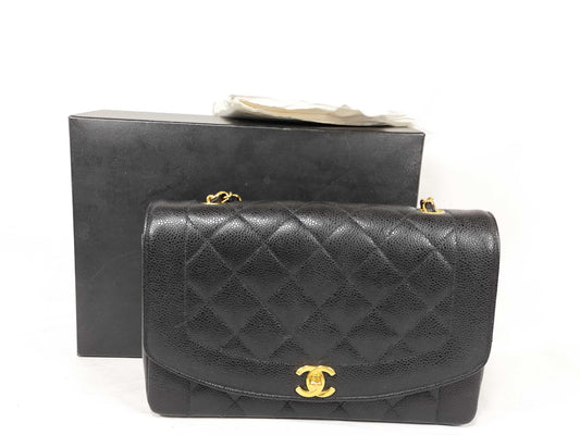 CHANEL Matelasse Diana Caviar Leather Shoulder Bag in Black