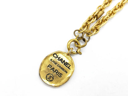 CHANEL Cambon logo plate necklace