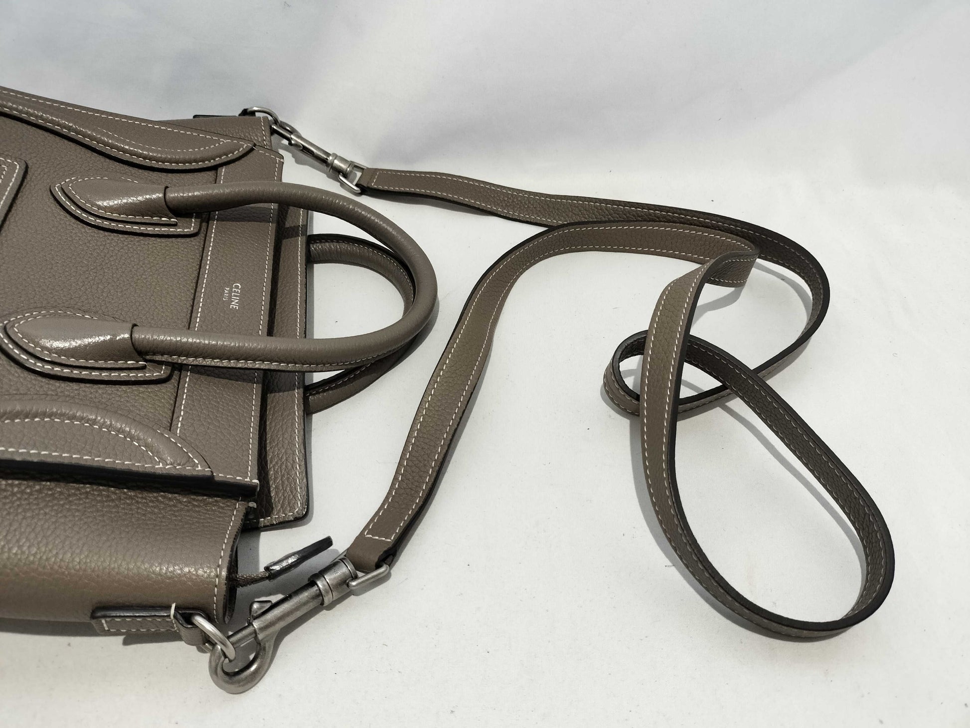 CELINE Luggage Nano Slim Greige Leather Shoulder Bag