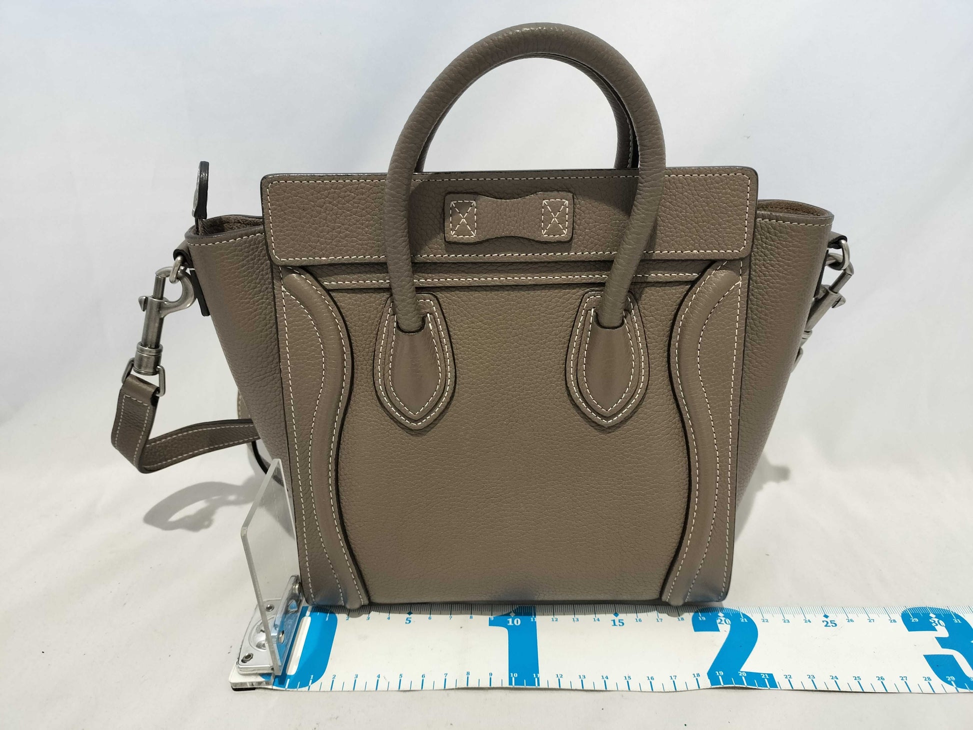 CELINE Luggage Nano Slim Greige Leather Shoulder Bag