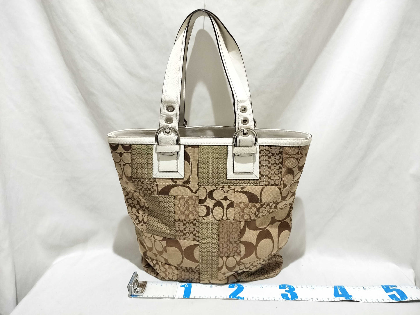 COACH Signature Coach Tote Bag Patchwork Python White Brown 10089 Handbag