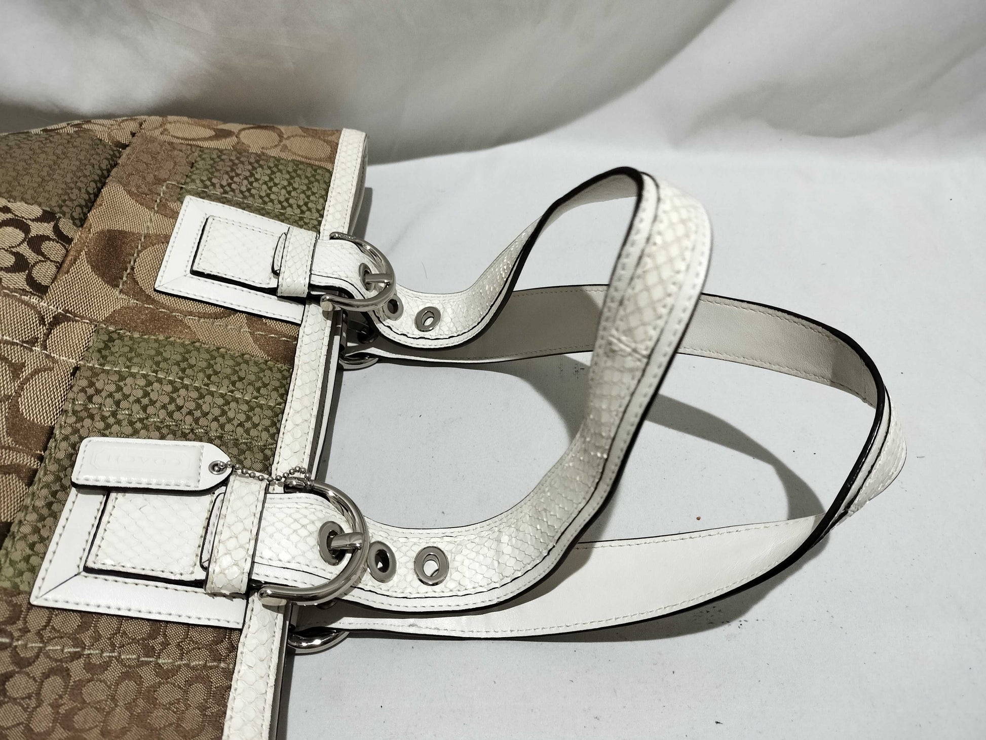 COACH Signature Coach Tote Bag Patchwork Python White Brown 10089 Handbag