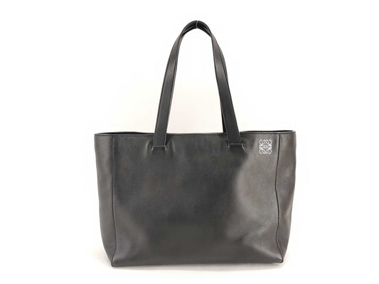 LOEWE Leather East West Anagram Tote Bag in Black