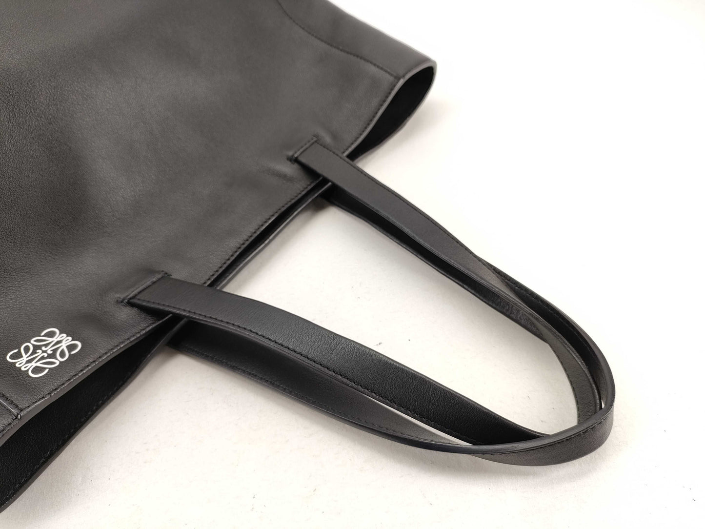 LOEWE Leather East West Anagram Tote Bag in Black