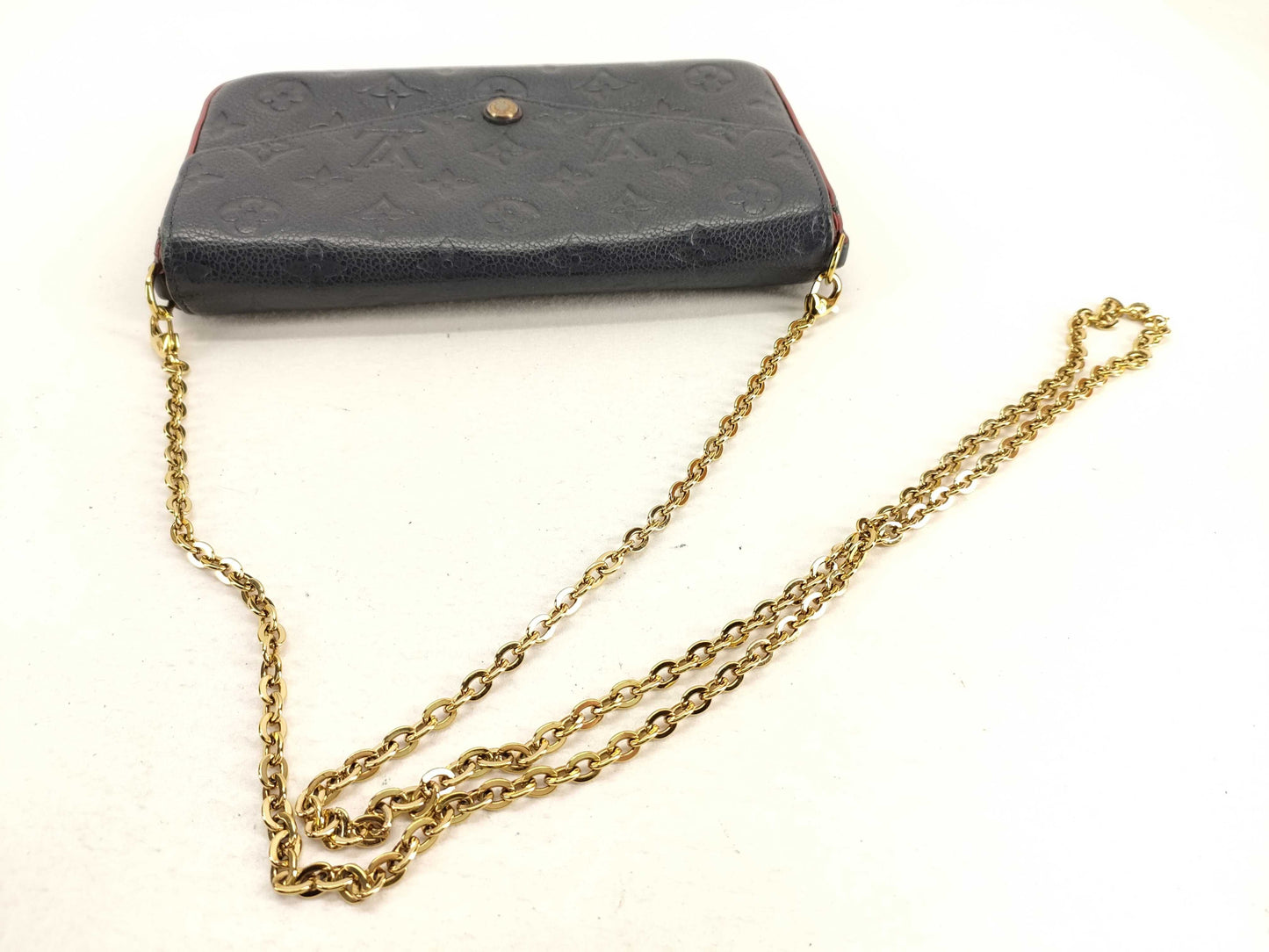 LOUIS VUITTON Monogram Empreinte M64099 Monogram Empreinte Pochette Felice Marine Rouge Shoulder Bag with Chain Strap, Two Pouches, and Box