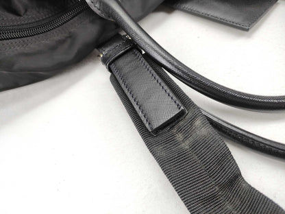 PRADA V20 nylon? 2-way Boston bag with leather triangular plate, black, name tag and padlock.