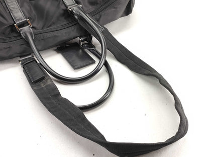 PRADA V20 nylon? 2-way Boston bag with leather triangular plate, black, name tag and padlock.