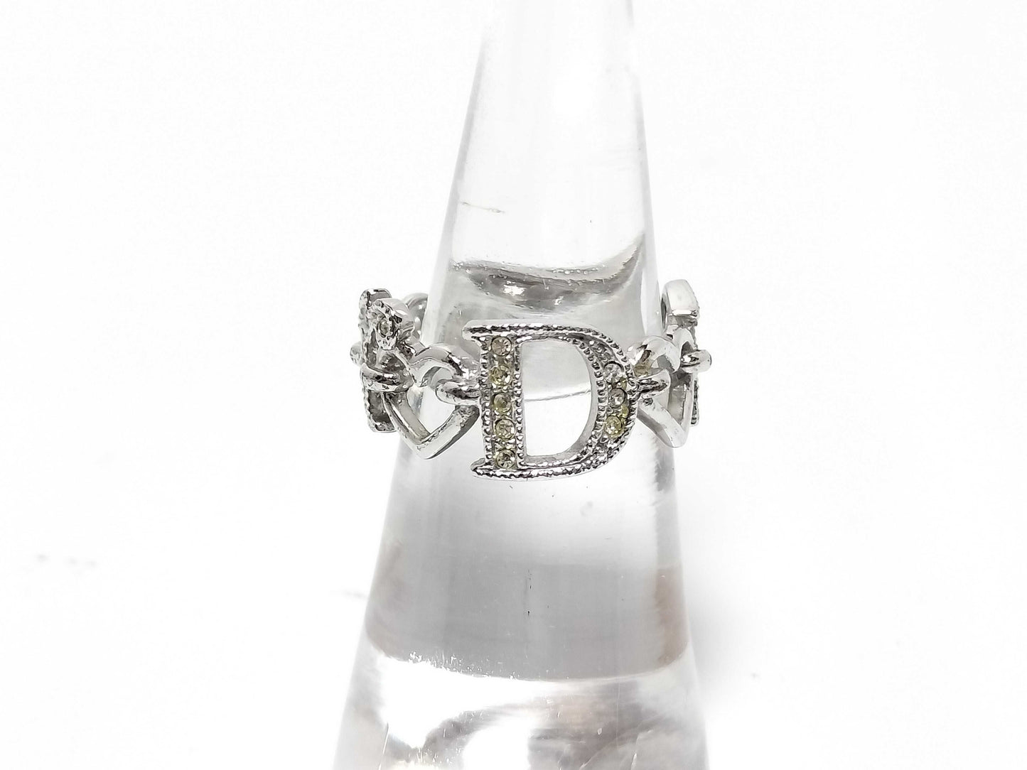 Dior Rhinestone Ring Logo Heart with Box and Dust Bag