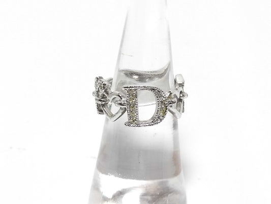 Dior Rhinestone Ring Logo Heart with Box and Dust Bag