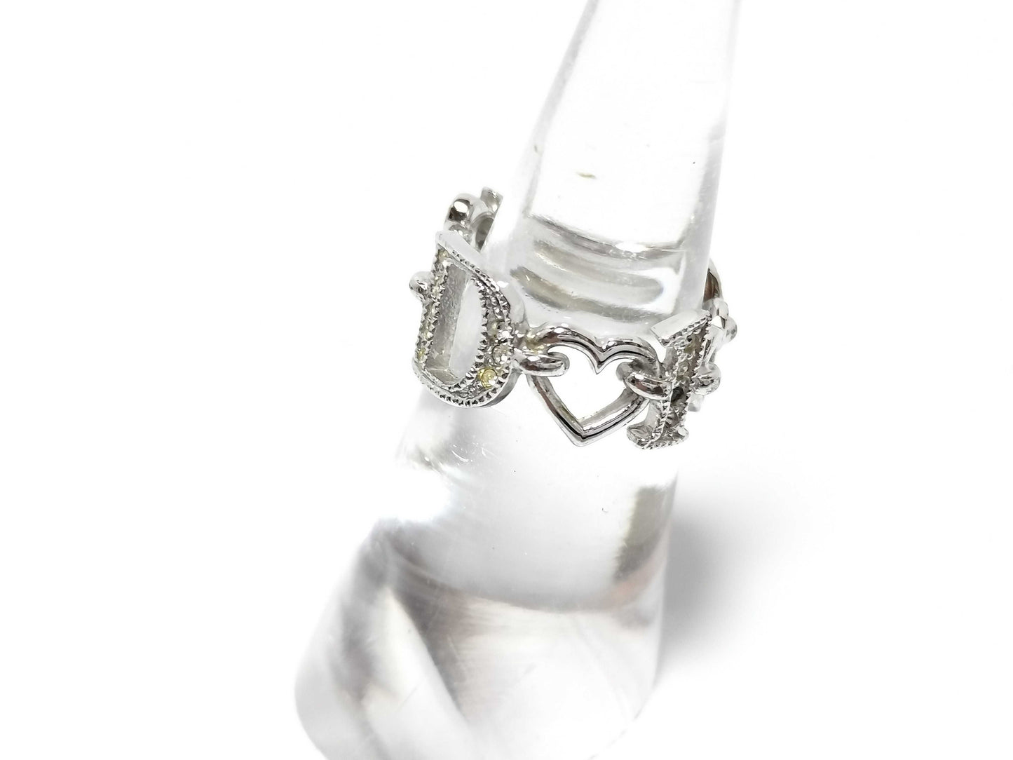 Dior Rhinestone Ring Logo Heart with Box and Dust Bag