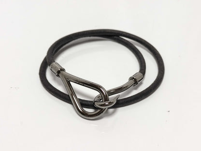 HERMES Silver x Leather Bracelet Jumbo Choker Bracelet/Bangle
