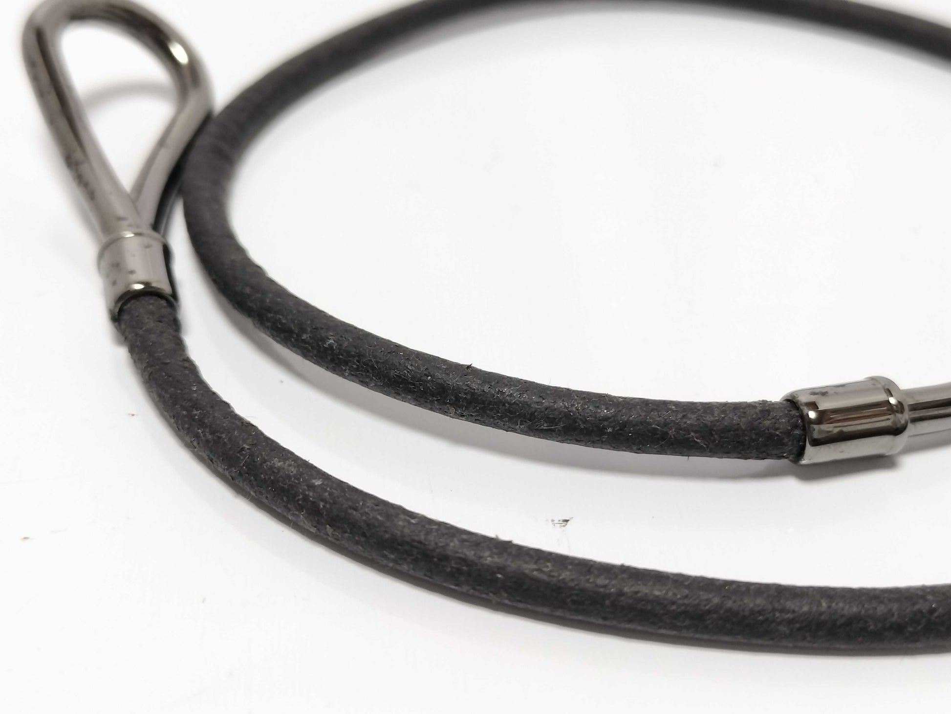 HERMES Silver x Leather Bracelet Jumbo Choker Bracelet/Bangle