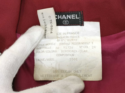 CHANEL Wool Double-Breasted Tailored Jacket with Coco Mark, Bordeaux, Size: 36