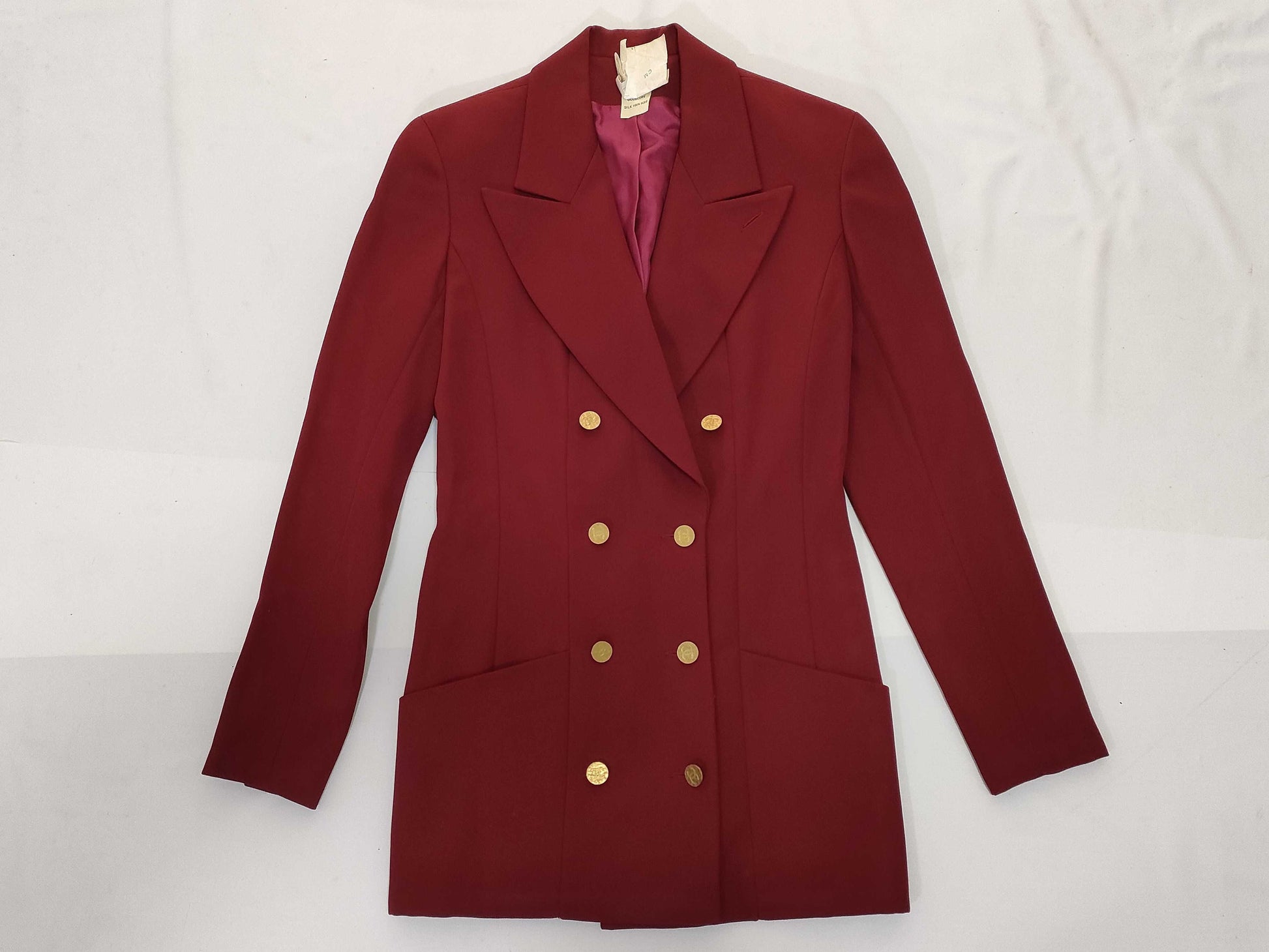 CHANEL Wool Double-Breasted Tailored Jacket with Coco Mark, Bordeaux, Size: 36