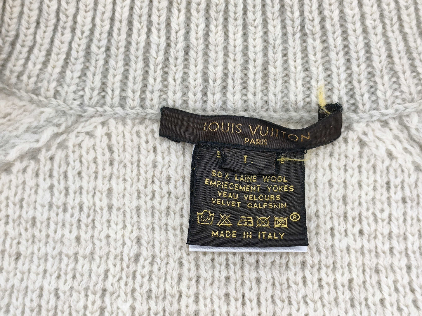 LOUIS VUITTON Wool and Cashmere Zip Cardigan Size: L Beige with Box