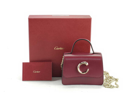 Cartier L3002222 Leather Panthère de Cartier Top Handle Bag, Micro, Cherry Red, with Box, Shoulder Bag