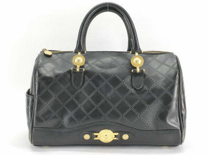 VERSACE Leather Sunburst Boston Bag Black Boston Bag