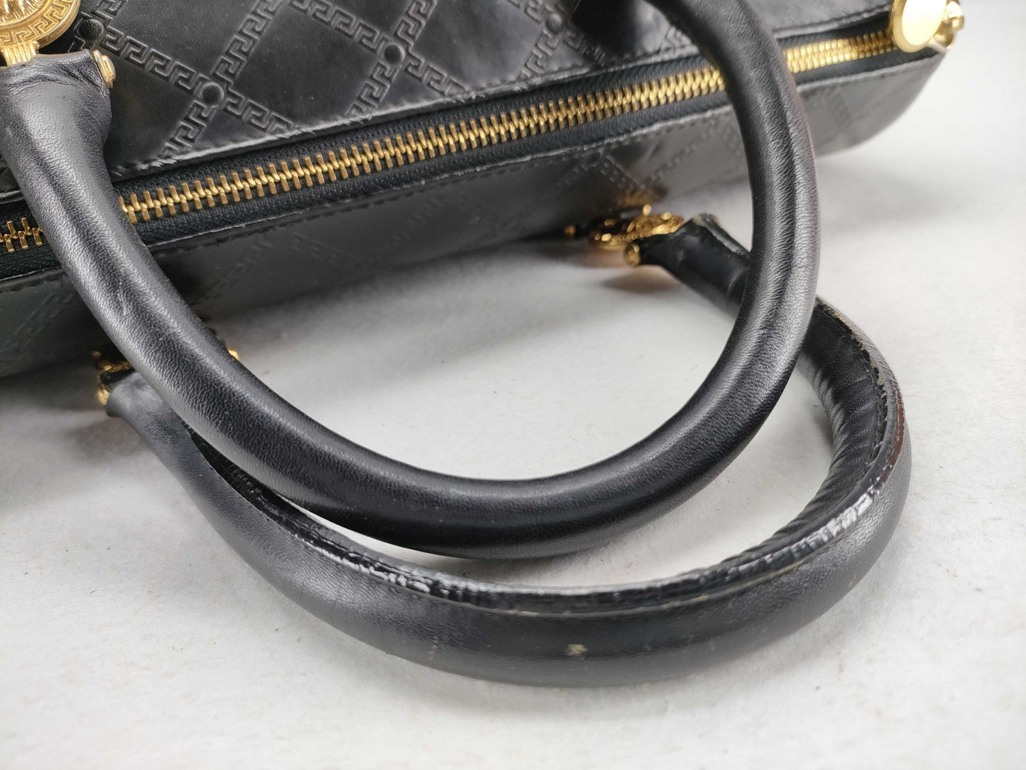 VERSACE Leather Sunburst Boston Bag Black Boston Bag