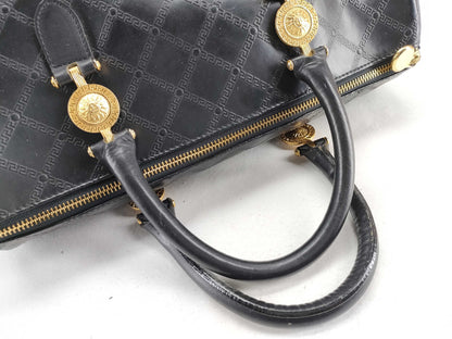 VERSACE Leather Sunburst Boston Bag Black Boston Bag