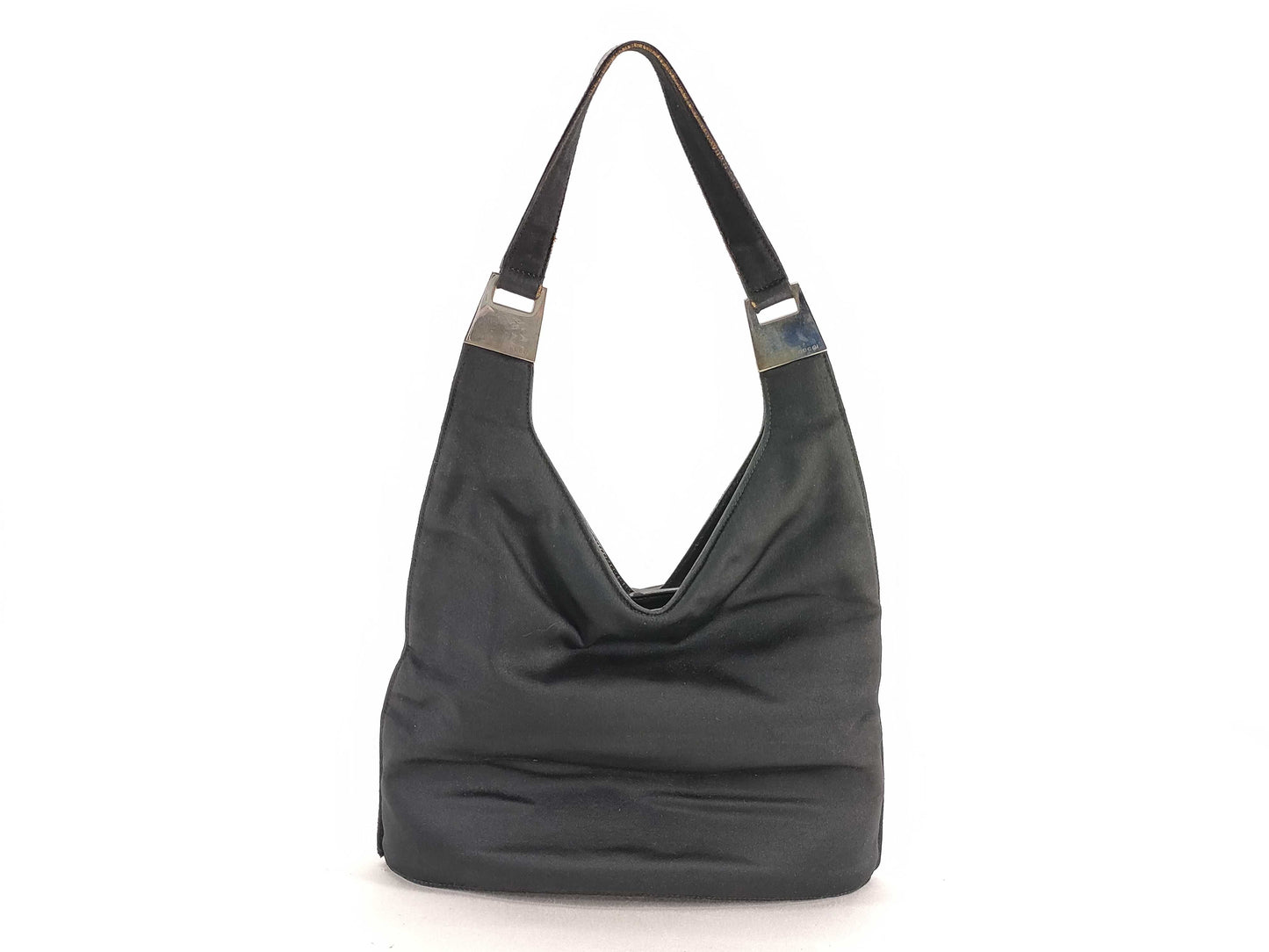 GUCCI 001.1274.3010 Leather and Satin Handbag Black Handbag