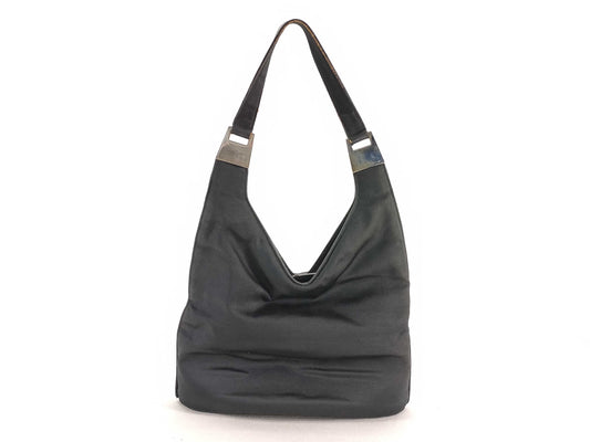 GUCCI 001.1274.3010 Leather and Satin Handbag Black Handbag