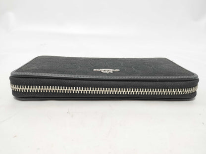 COACH Signature Zip-Around Canvas and Leather Wallet in Black
