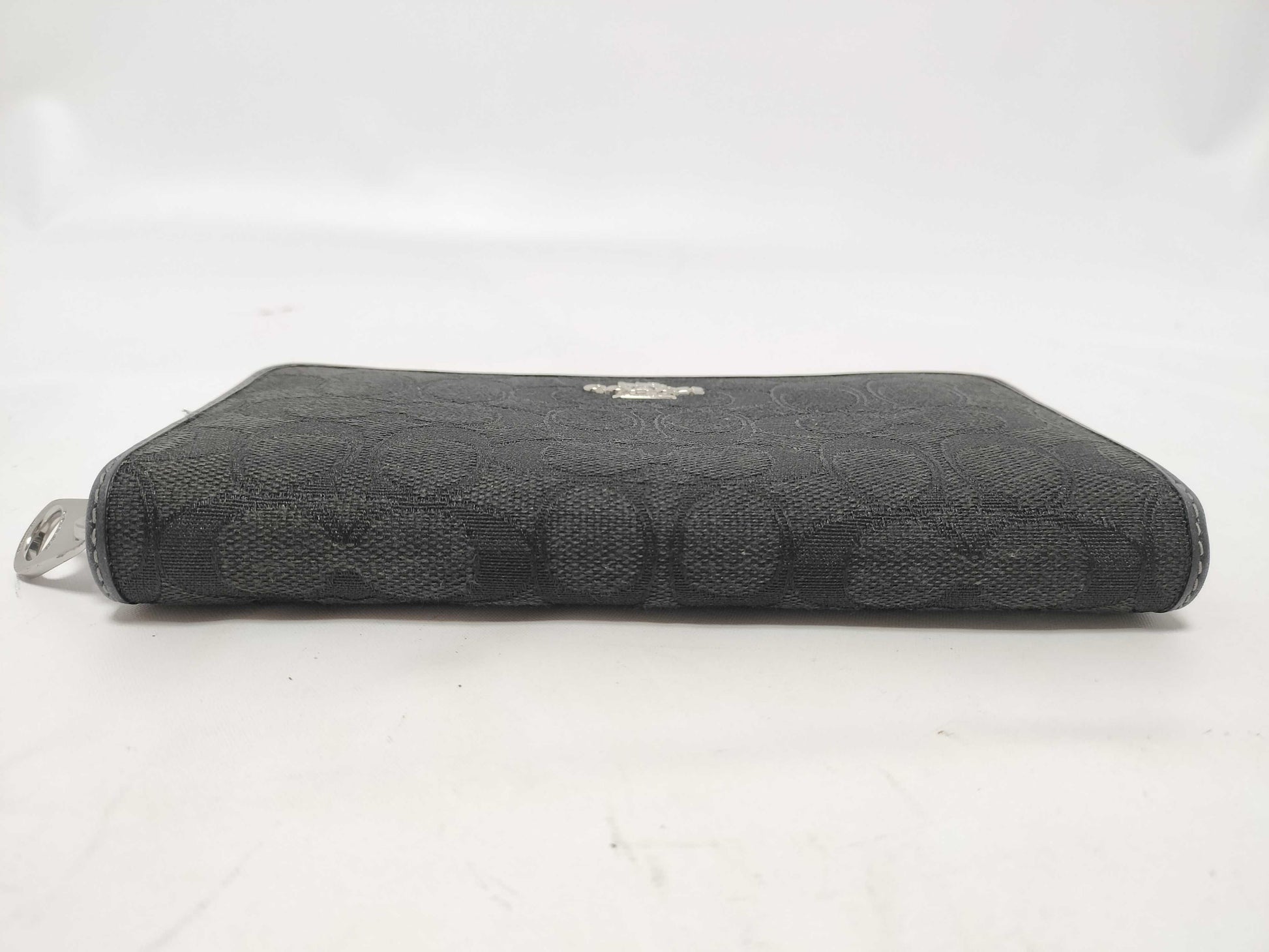 COACH Signature Zip-Around Canvas and Leather Wallet in Black