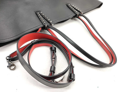 Christian Louboutin Leather Cabata Tote Bag in Black and Red with Pouch and Strap
