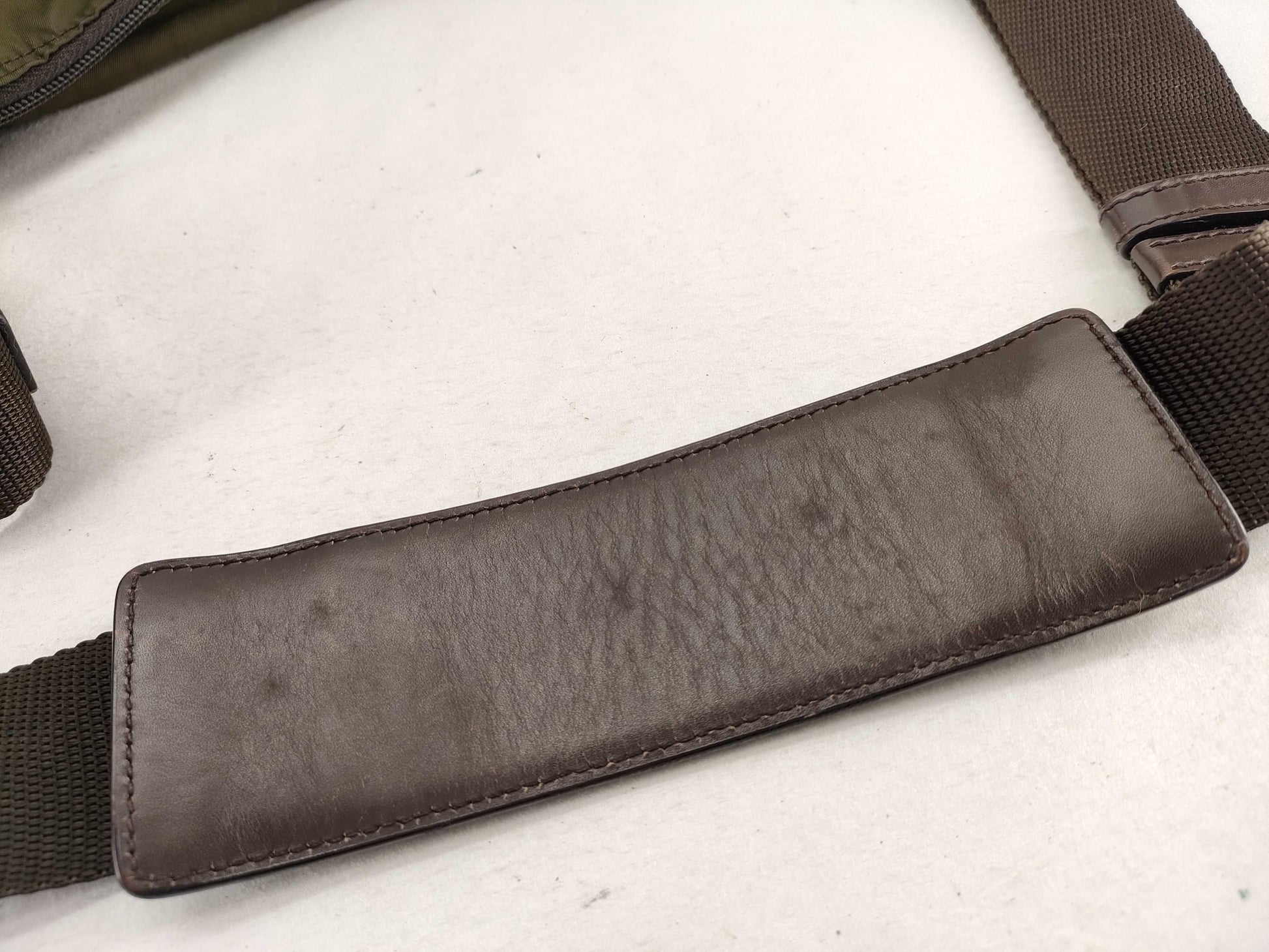 PRADA Nylon B1738 Nylon Shoulder Bag with Triangular Plate, Khaki and Brown