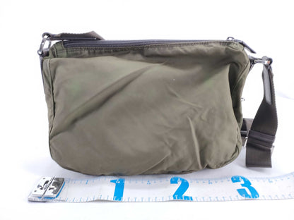 PRADA Nylon B1738 Nylon Shoulder Bag with Triangular Plate, Khaki and Brown