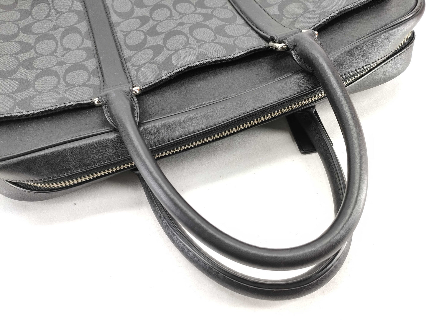 COACH Signature F54803 Signature Briefcase, 2-Way Business Bag, Leather, PVC, Black, with Strap