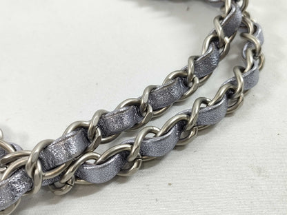 CHANEL CHANEL Matelasse Double Flap Bag, No. 14, Silver Shiny Chain Shoulder Bag with Seal