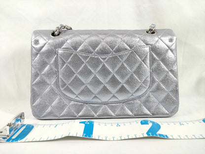 CHANEL CHANEL Matelasse Double Flap Bag, No. 14, Silver Shiny Chain Shoulder Bag with Seal