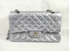 CHANEL CHANEL Matelasse Double Flap Bag, No. 14, Silver Shiny Chain Shoulder Bag with Seal