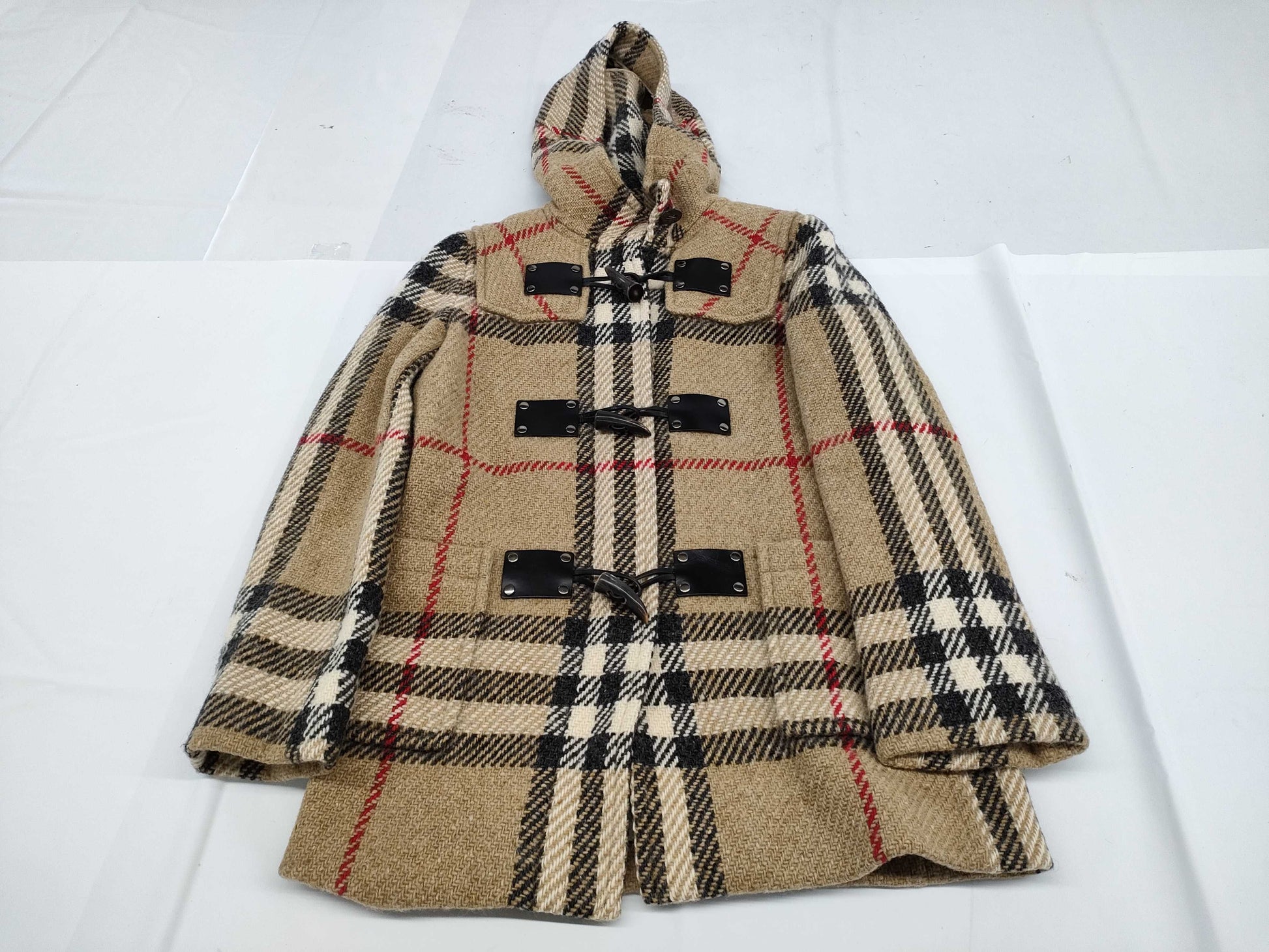  BURBERRY London Duffle Coat Nova Check Hoodie Size 38 Coat