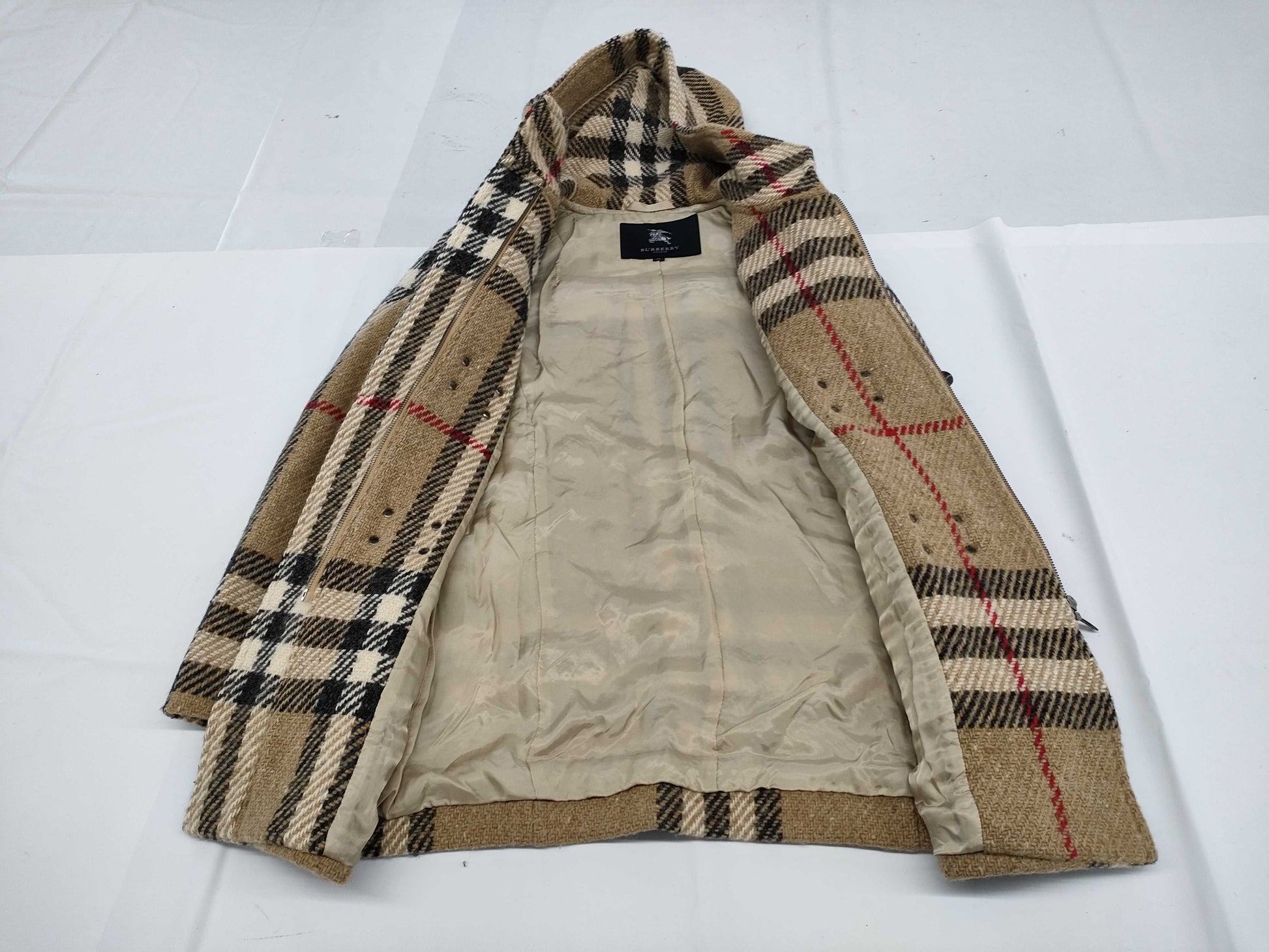  BURBERRY London Duffle Coat Nova Check Hoodie Size 38 Coat