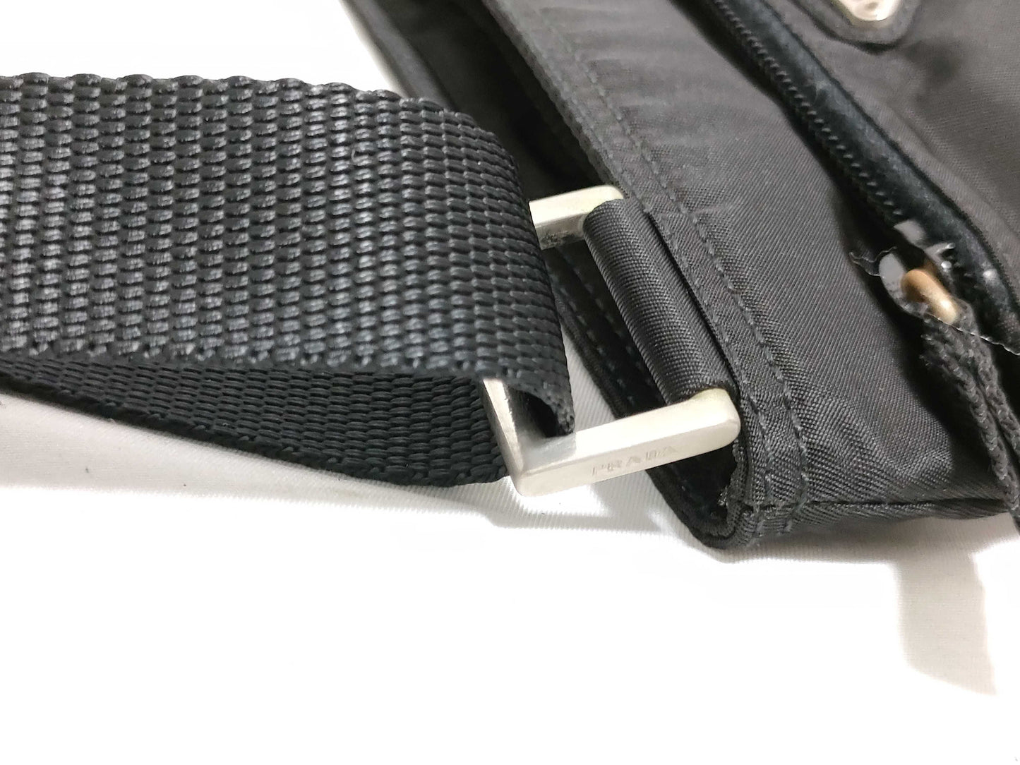 PRADA Nylon Prada Shoulder Bag with Triangle Logo, Black