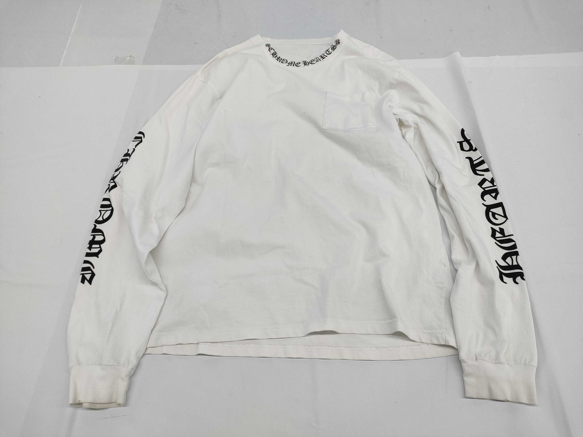 CHROME HEARTS Long T-Shirt with Neck Logo and Sleeve Logo, White, XL