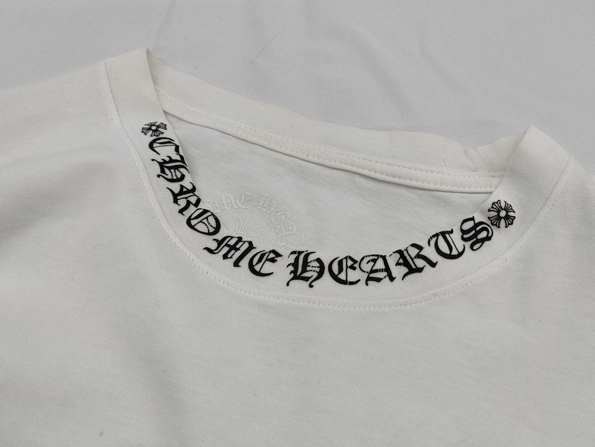 CHROME HEARTS Long T-Shirt with Neck Logo and Sleeve Logo, White, XL