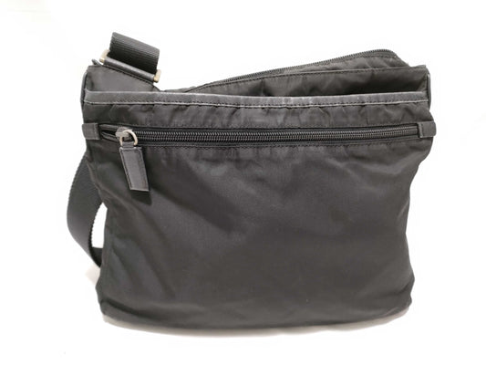 PRADA Nylon Prada Shoulder Bag with Triangle Logo, Black