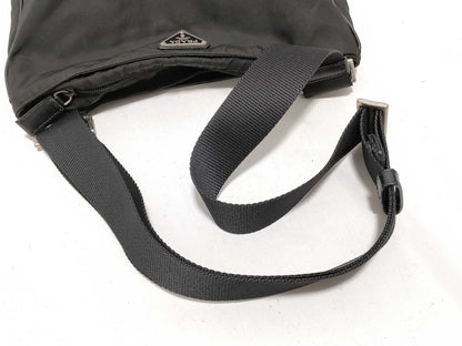 PRADA Nylon Prada Shoulder Bag with Triangle Logo, Black