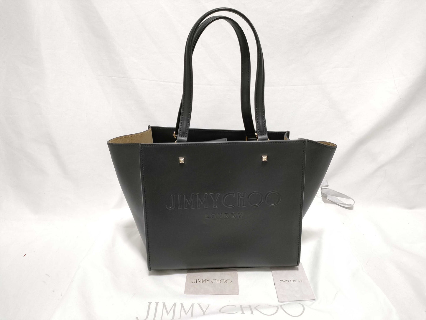 JIMMY CHOO Handbag Tote Bag Embossed Logo Black Bag Handbag