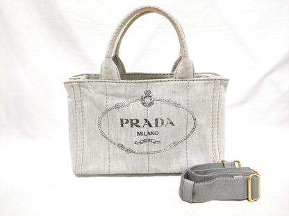 PRADA Prada Canapa Denim Handbag with Triangle Logo Tote Bag