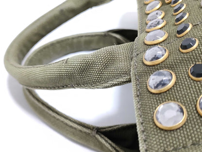 PRADA Prada Handbag Canapa Denim Stud Triangle Logo Tote Bag