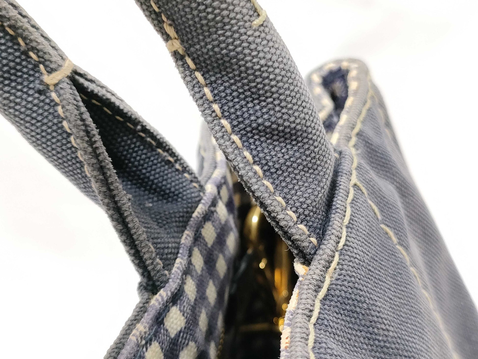 PRADA Prada Handbag Shoulder Bag 2-Way Triangle Logo Gingham Check Tote Bag