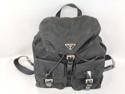 PRADA Nylon Prada Backpack with Triangle Logo in Black