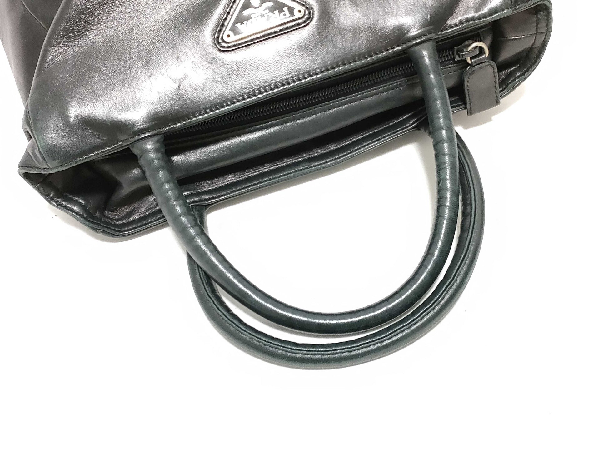 PRADA Prada Handbag All Leather Triangle Logo Black with Warranty Card