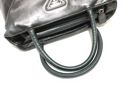 PRADA Prada Handbag All Leather Triangle Logo Black with Warranty Card