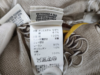 HERMES Down Jacket, All-Over Print Hoodie, Black, Size 36, Belted