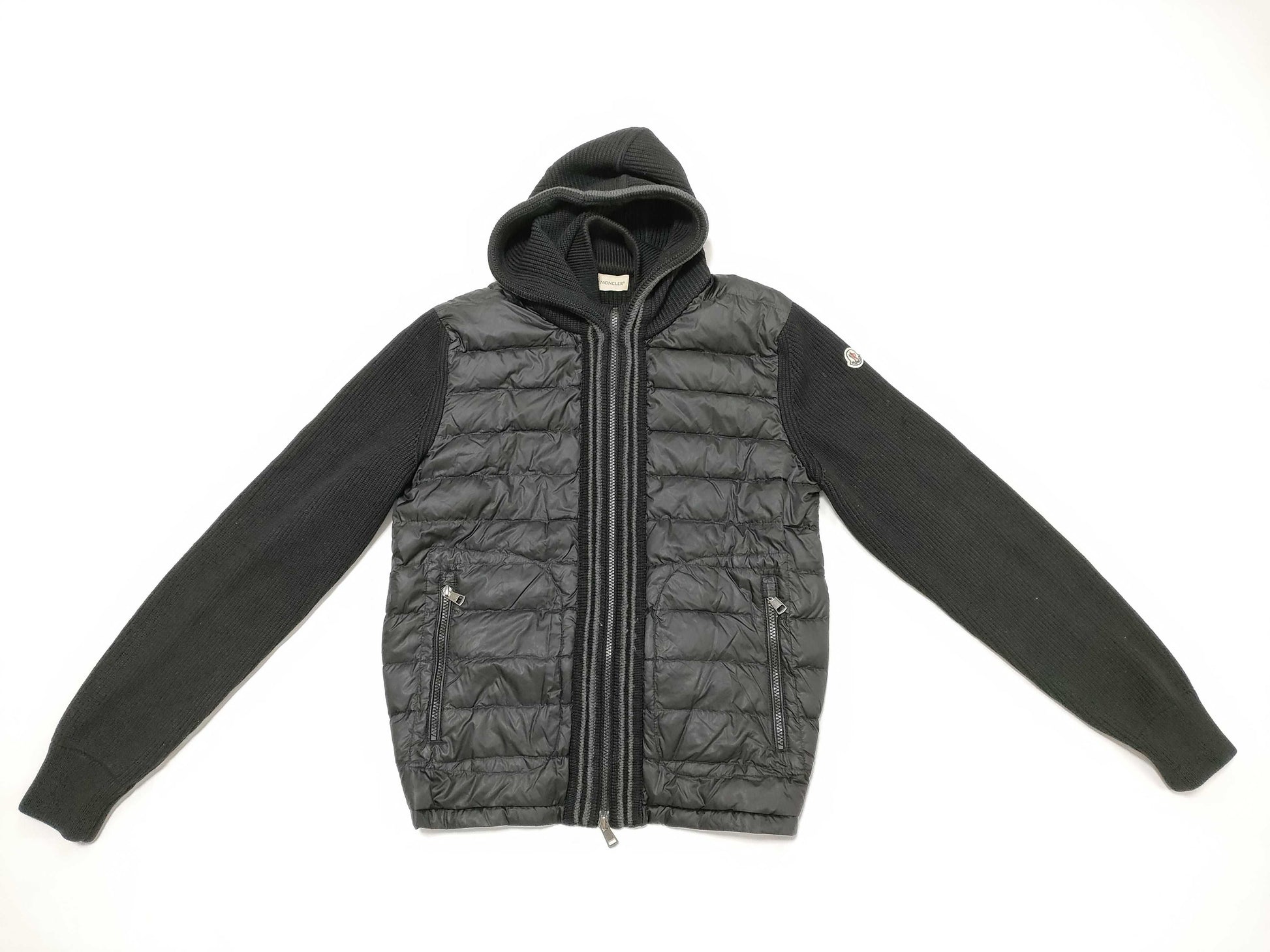 MONCLER Moncler Cardigan Knit Down Hoodie with Switching Design, Black, Size M